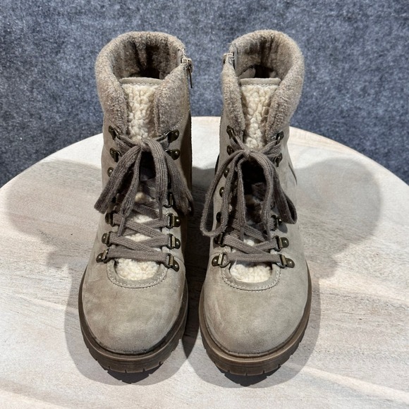 Crown Vintage Antigo Ankle Boots Womens 8M Lined Lace Zip Taupe Tan Combat Boots - Picture 2 of 16